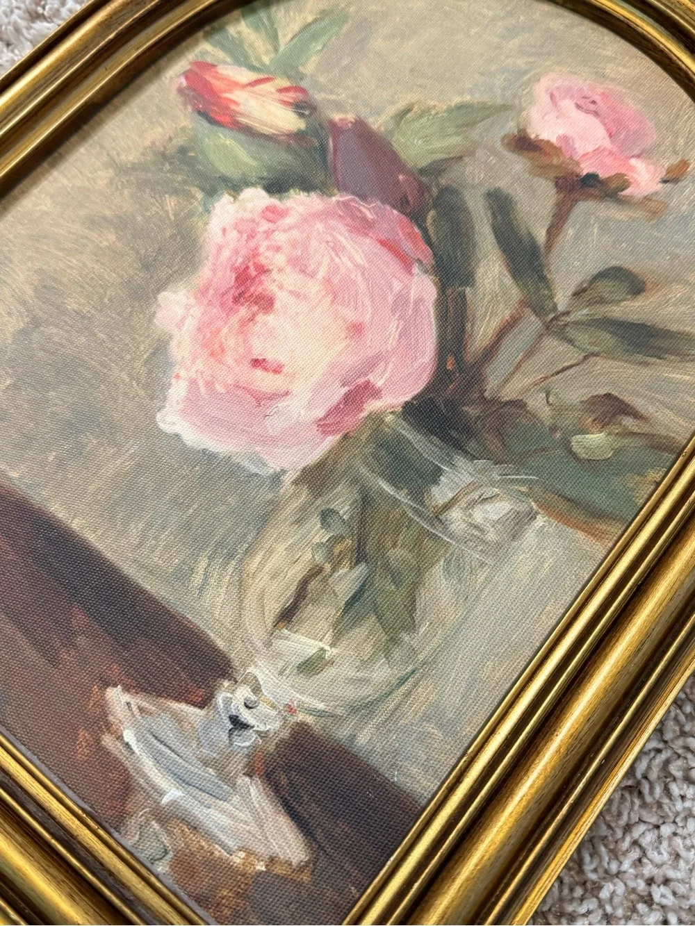 Wall Art｜Arched Gold Framed Floral Peonies Size 14” x 11”
